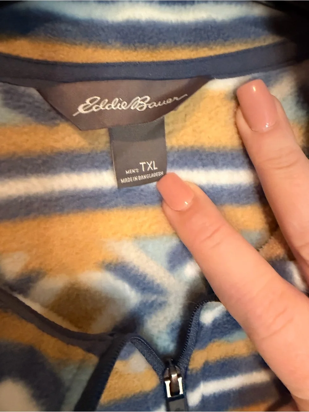 Eddie Bauer Men’s Fleece Quarter‑Zip Jacket in Mustard, Blue, White Pattern